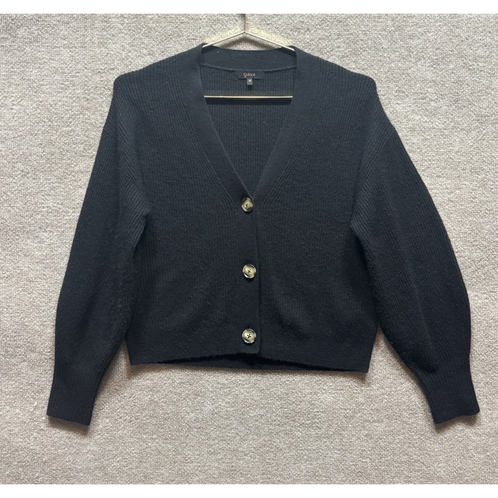 Quince Womens Medium Black Wool Alpaca Blend Long Sleeve Button Cardigan EUC